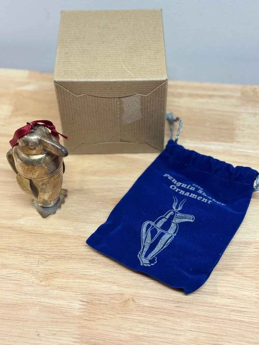 Vintage Restoration Hardware 1936 Penguin Shaker Silver Plate Ornament w/ Pouch
